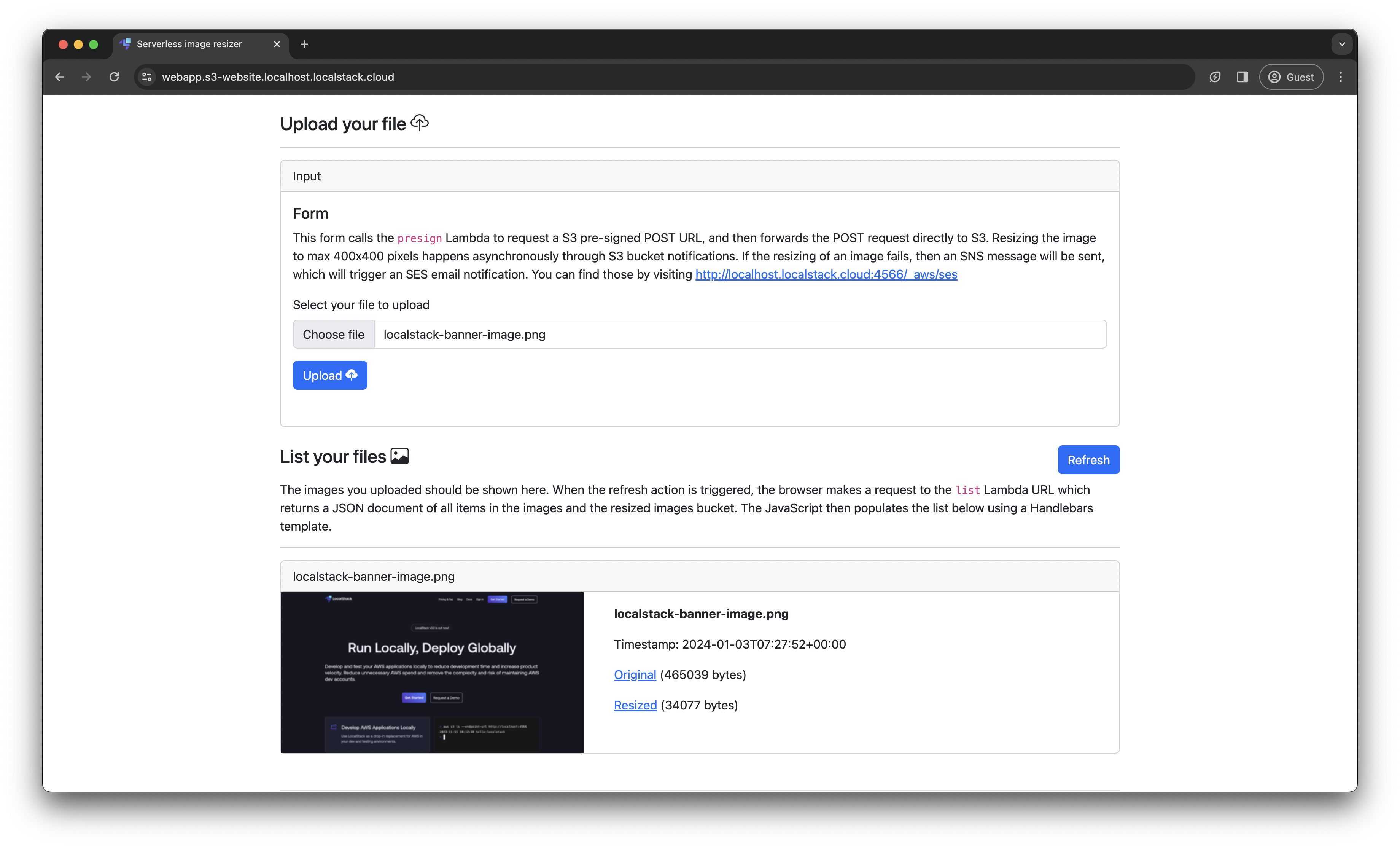 Serverless image resizer application displaying a resized image